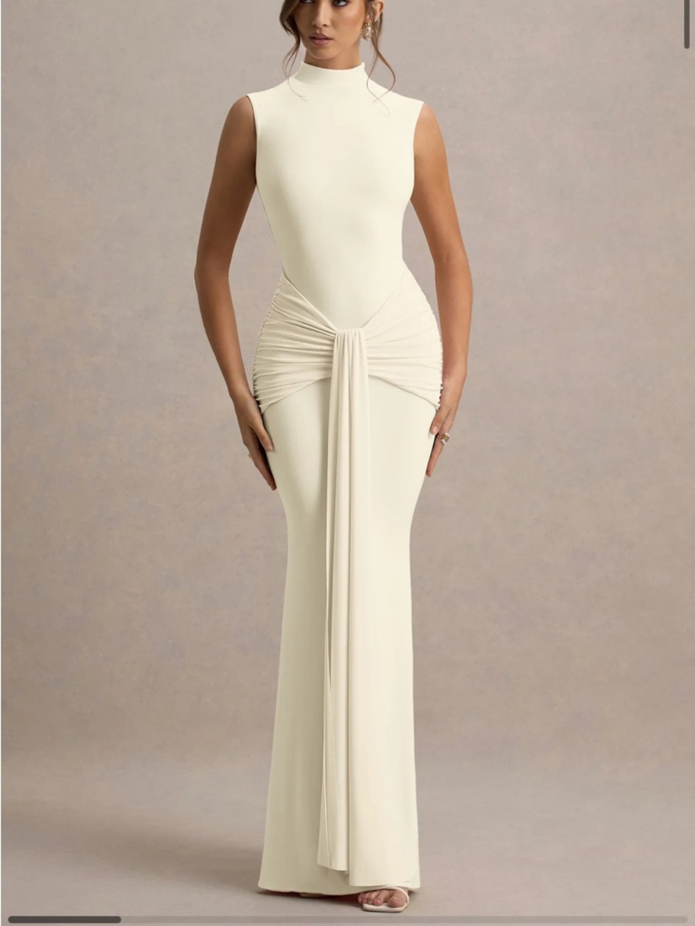 NWT Club L London Graziana High Neck Gathered Draped Maxi Dress Pale Lemon